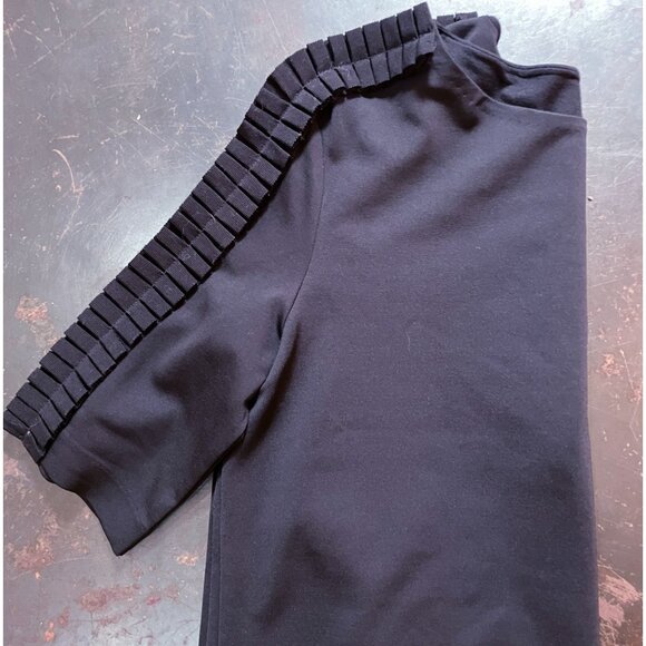 COS structured dark navy knit dress, short, pleat-embellished sleeves, c 2015 - Picture 3 of 6